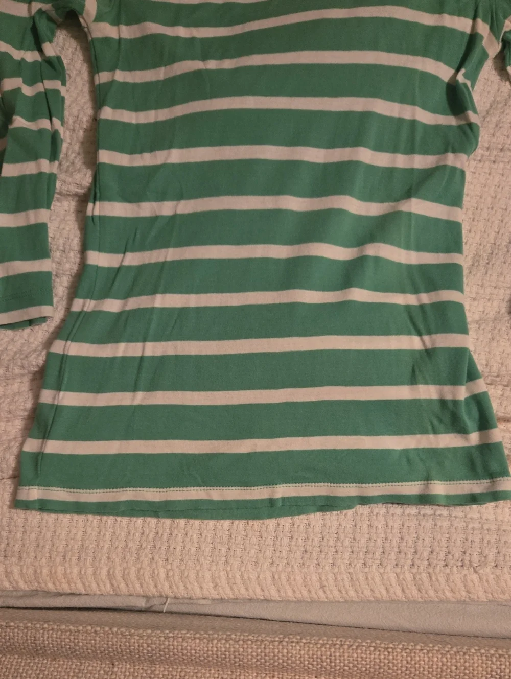 J.Crew Striped Green & White Boatneck Three Quarter-Sleeve Women's Top Size Xxs